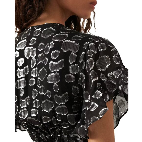 Ba&Sh -Gemma Silk Maxi Dress Noir Metallic Dot Print V Neck Ruffle Sleeve NWOT - Picture 7 of 14